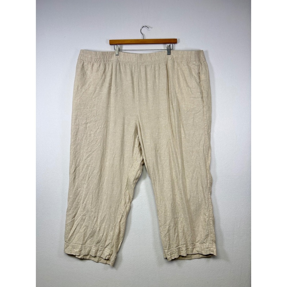 Old Navy Wide Leg Womens 4X Beige Linen Blend Elastic Waist Cropped Relaxed
